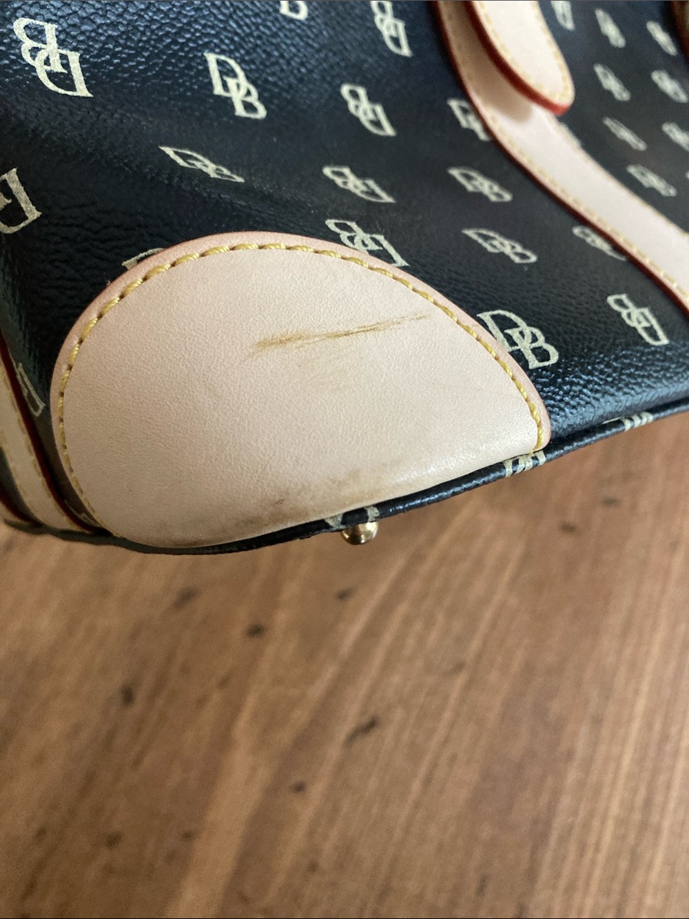 Dooney & Bourke Navy Blue and Cream Logo Satchel - Picture 8 of 11